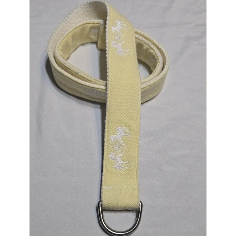 Equine Couture Fabric Cotton D-Ring Belt Yellow Horses Embroidered Rare Size Med